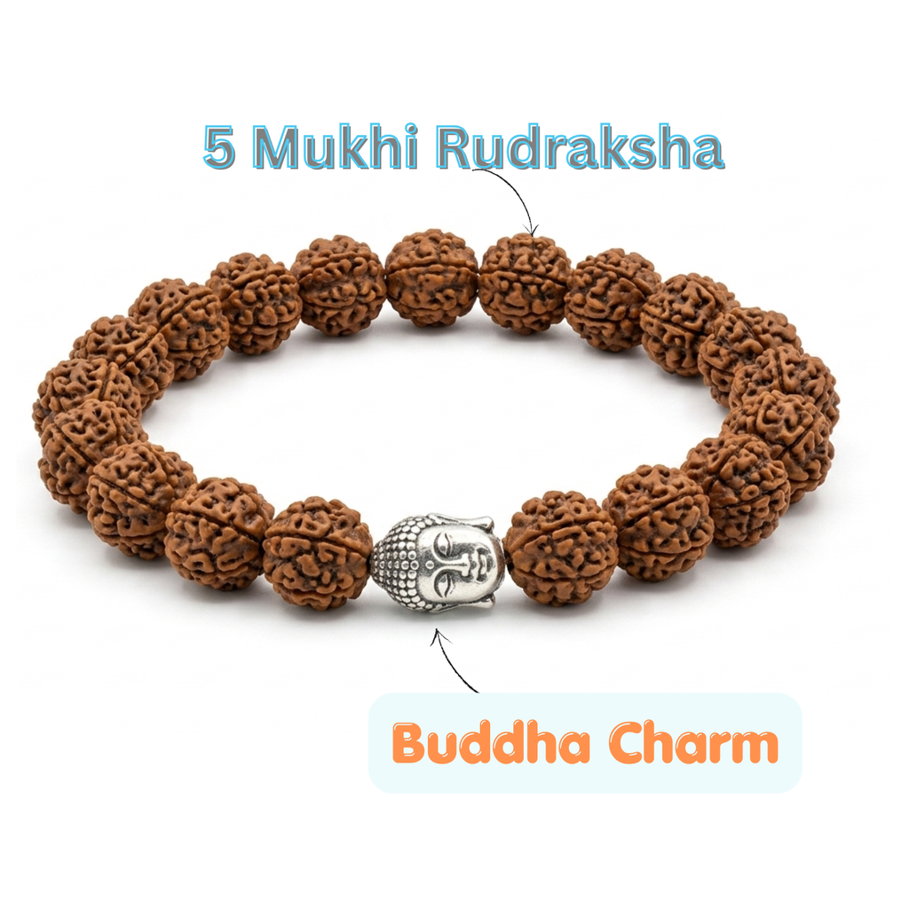 5 Mukhi Rudraksha Bracelet With Buddha Charm