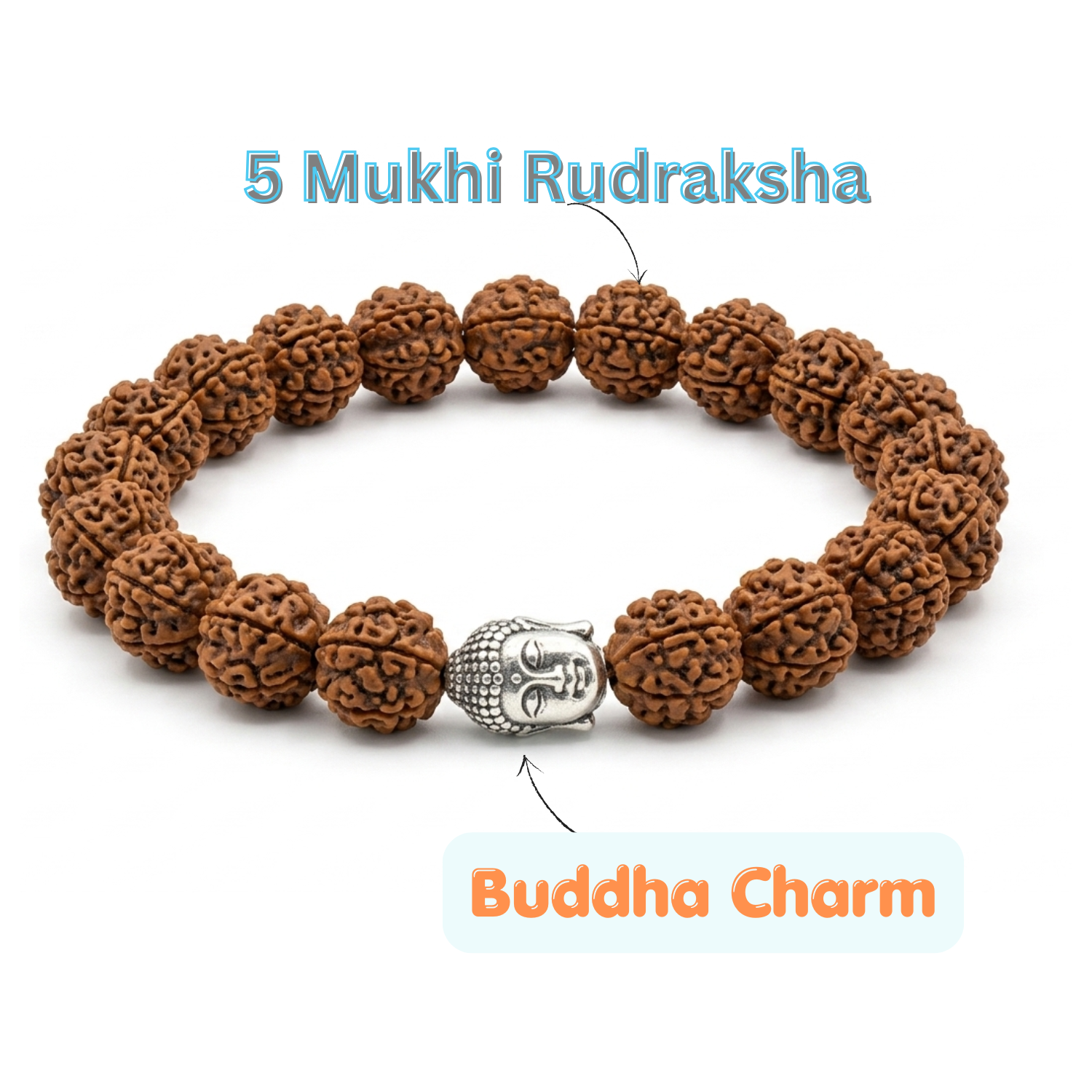 5 Mukhi Rudraksha Bracelet With Buddha Charm