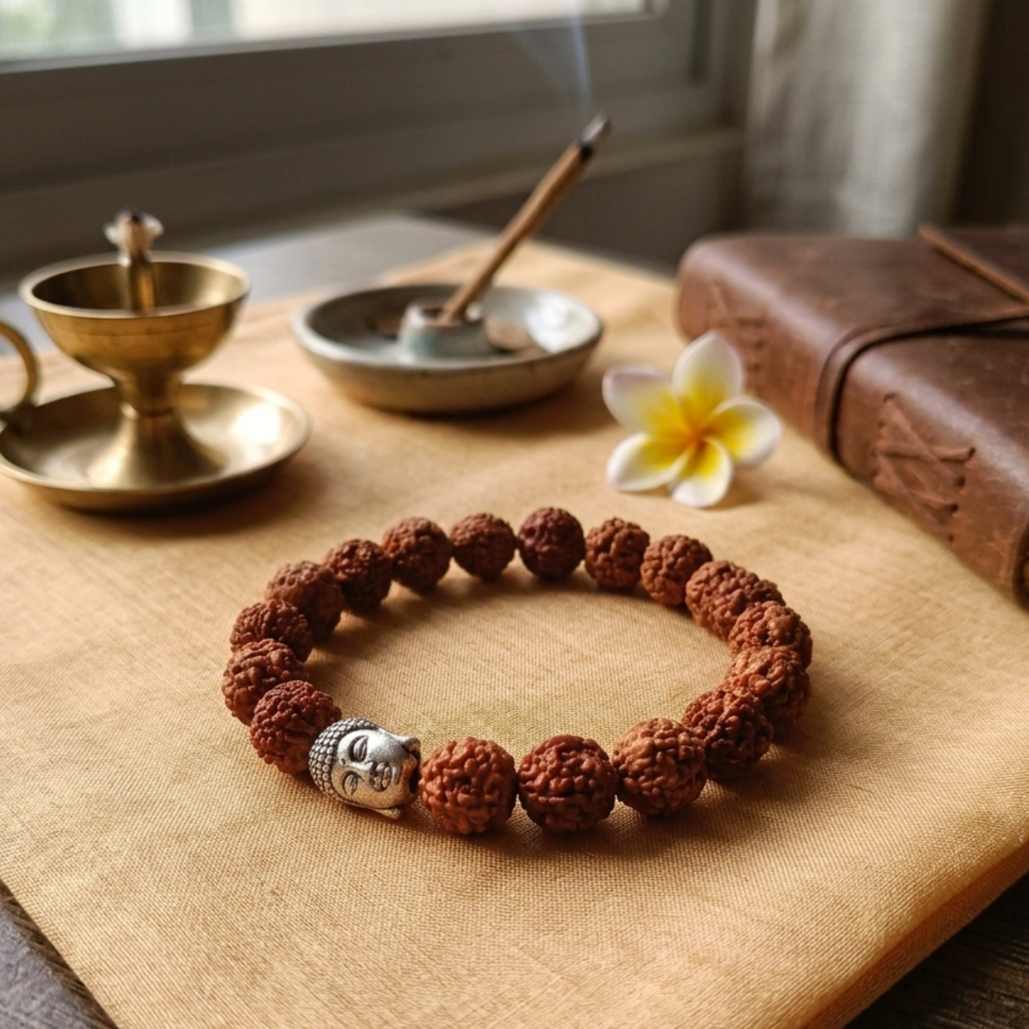 5 Mukhi Rudraksha Bracelet With Buddha Charm